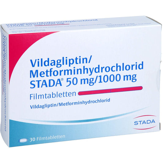 Das Produktfoto zeigt Vildagliptin/Metformin Stada 50 Mg/1000 Mg Filmtab (30 stk) PZN 17467541