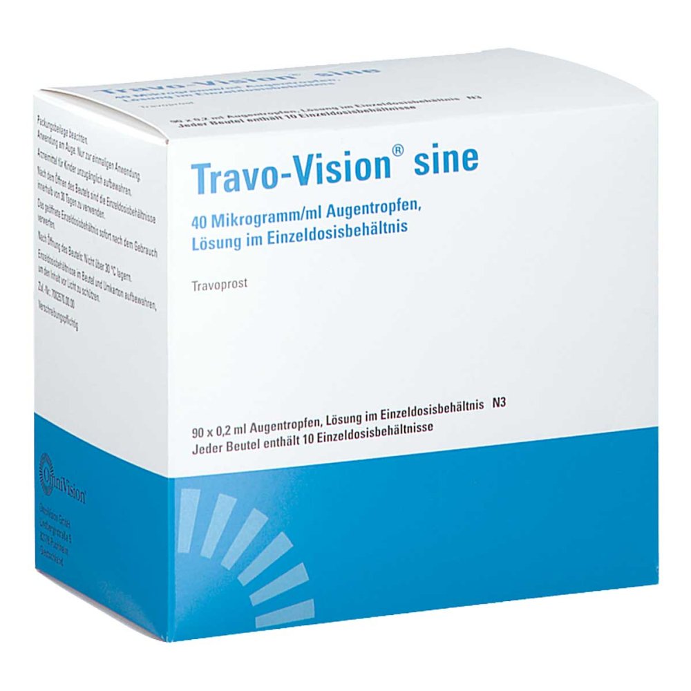 Das Produktfoto zeigt Travo-Vision Sine 40 Μg/Ml Augentropfen Lsg.Im Edb (90X0.2 ml) PZN 17467831