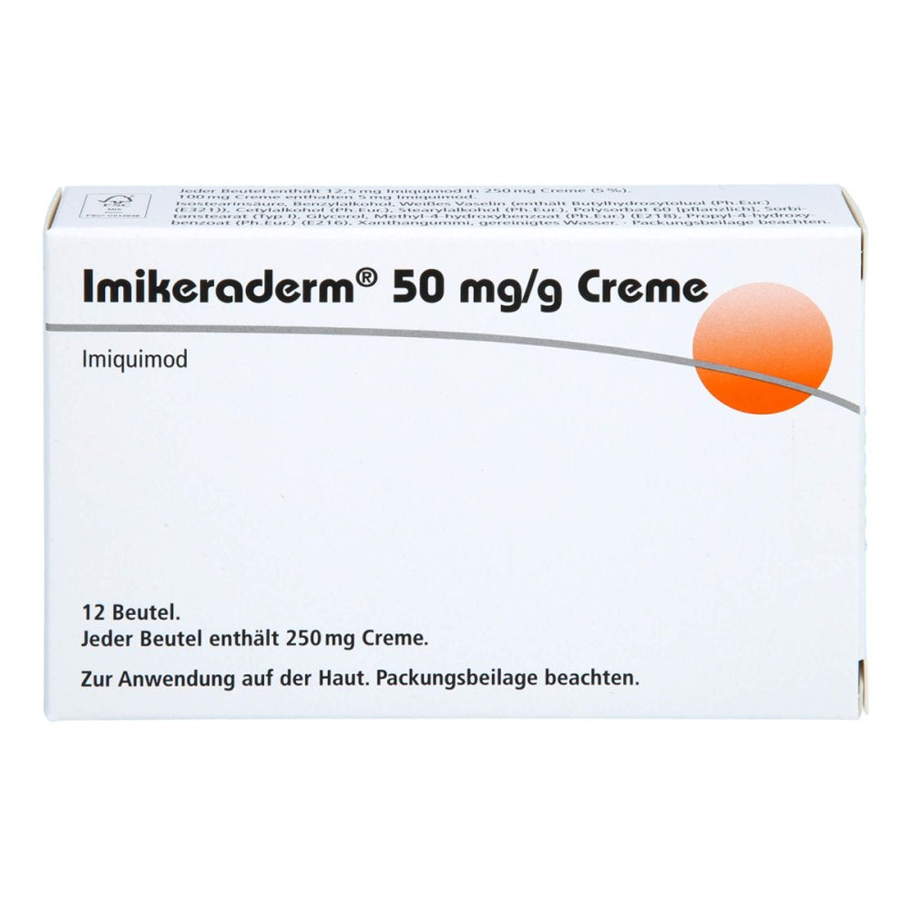 Das Produktfoto zeigt Imikeraderm 50 Mg/G Creme Im Beutel (12 stk) PZN 17483238