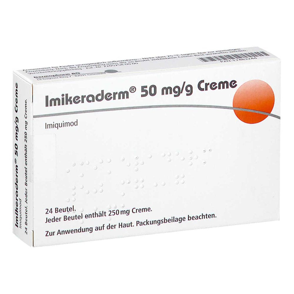 Das Produktfoto zeigt Imikeraderm 50 Mg/G Creme Im Beutel (24 stk) PZN 17483244