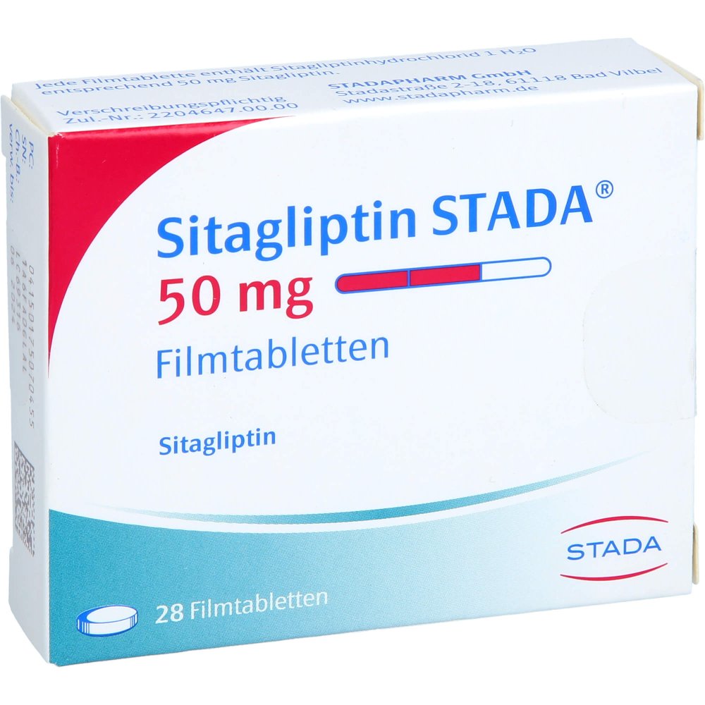 Das Produktfoto zeigt Sitagliptin Stada 50 Mg Filmtabletten (28 stk) PZN 17507045