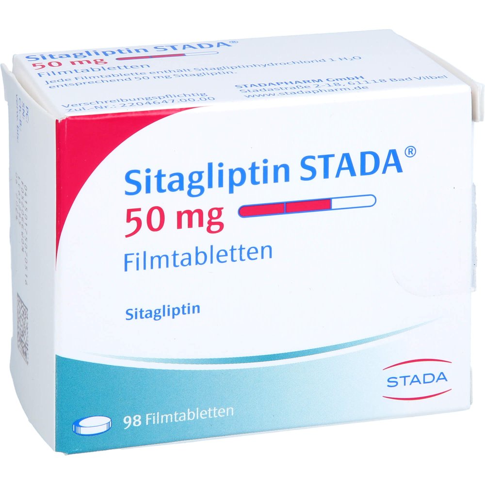 Das Produktfoto zeigt Sitagliptin Stada 50 Mg Filmtabletten (98 stk) PZN 17507051