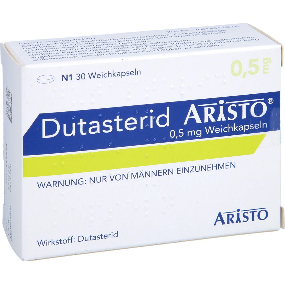 Das Produktfoto zeigt Dutasterid Aristo 0,5 Mg Weichkapseln (30 stk) PZN 17507217