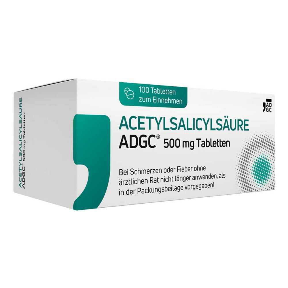 Das Produktfoto zeigt Acetylsalicylsäure Adgc 500 Mg Tabletten (100 stk) PZN 17526433