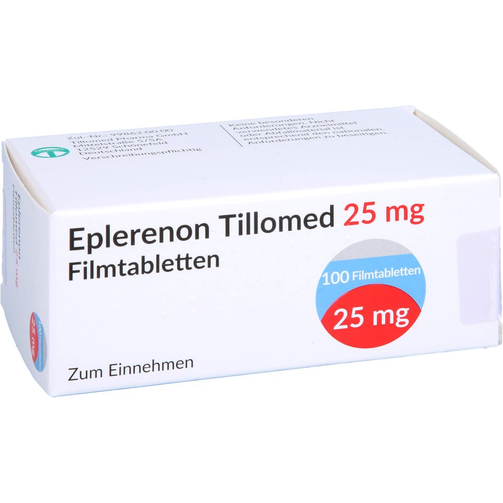Das Produktfoto zeigt Eplerenon Tillomed 25 Mg Filmtabletten (100 stk) PZN 17526918