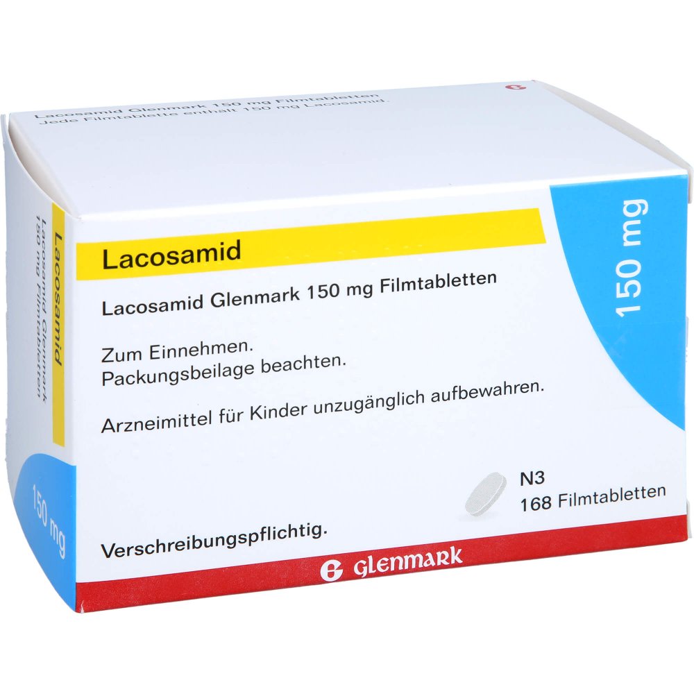 Das Produktfoto zeigt Lacosamid Glenmark 150 Mg Filmtabletten (168 stk) PZN 17534852