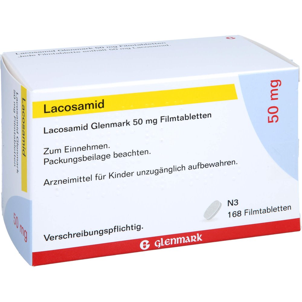 Das Produktfoto zeigt Lacosamid Glenmark 50 Mg Filmtabletten (168 stk) PZN 17534906