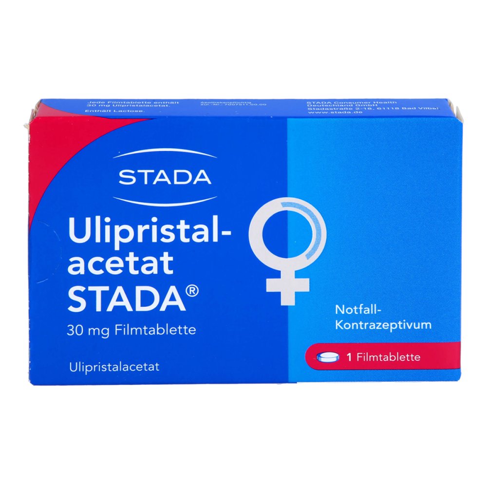 Das Produktfoto zeigt Ulipristalacetat Stada 30 Mg Filmtabletten (1 stk) PZN 17542805