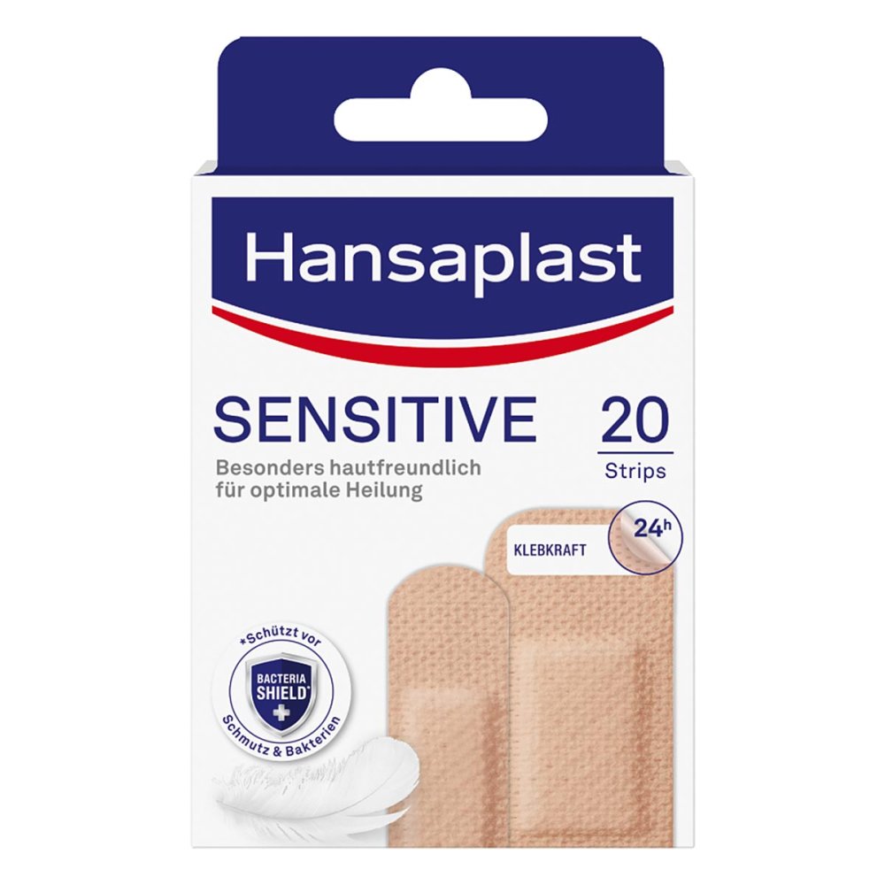 Das Produktfoto zeigt Hansaplast Sensitive Pflasterstrips Hautton Light (20 stk) PZN 17560737