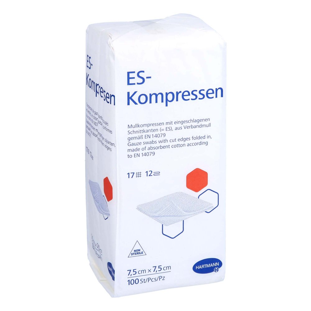 Das Produktfoto zeigt Es-Kompressen Unsteril 7,5x7,5 Cm 12fach (100 stk) PZN 17565812