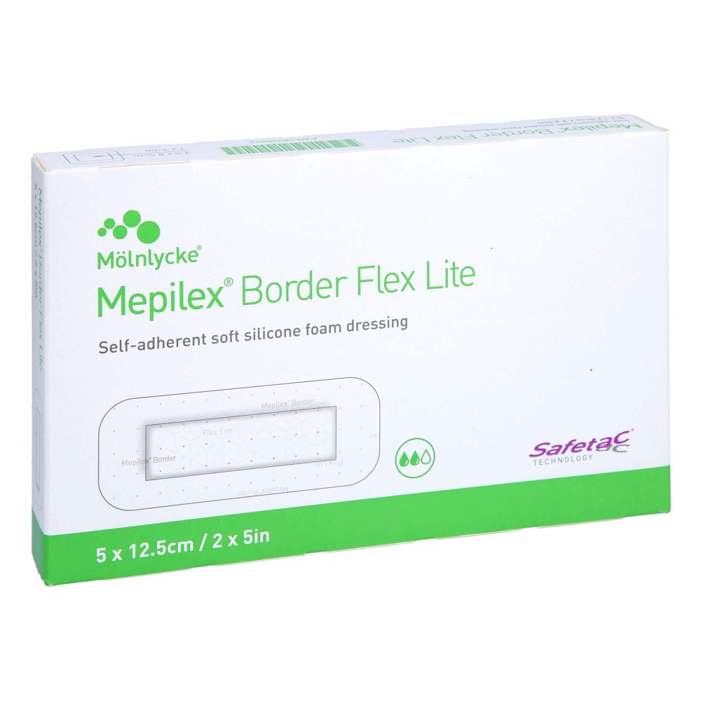 Das Produktfoto zeigt Mepilex Border Flex Lite Schaumverband 5x12,5 Cm (5 stk) PZN 17565924