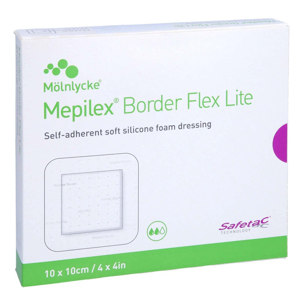 Das Produktfoto zeigt Mepilex Border Flex Lite Schaumverband 10x10 Cm (5 stk) PZN 17565930