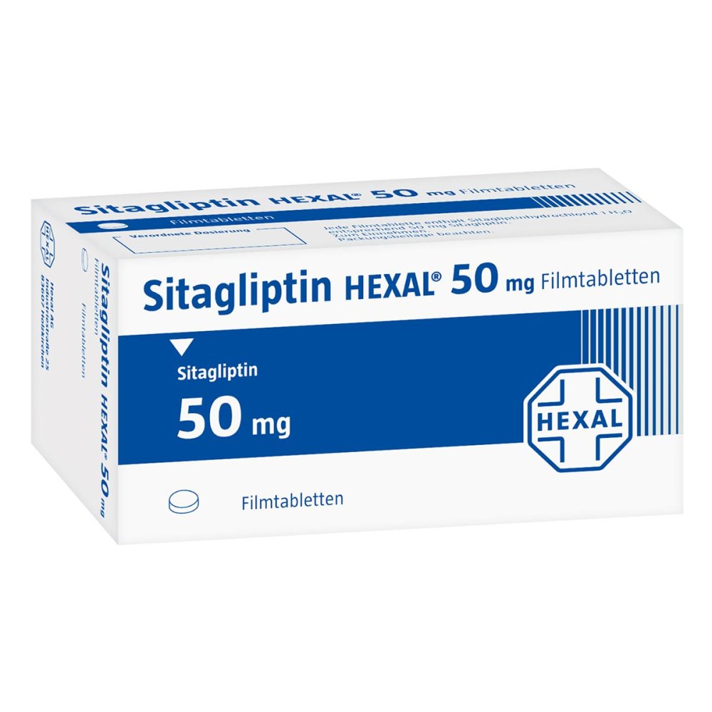 Das Produktfoto zeigt Sitagliptin Hexal 50 Mg Filmtabletten (28 stk) PZN 17575101