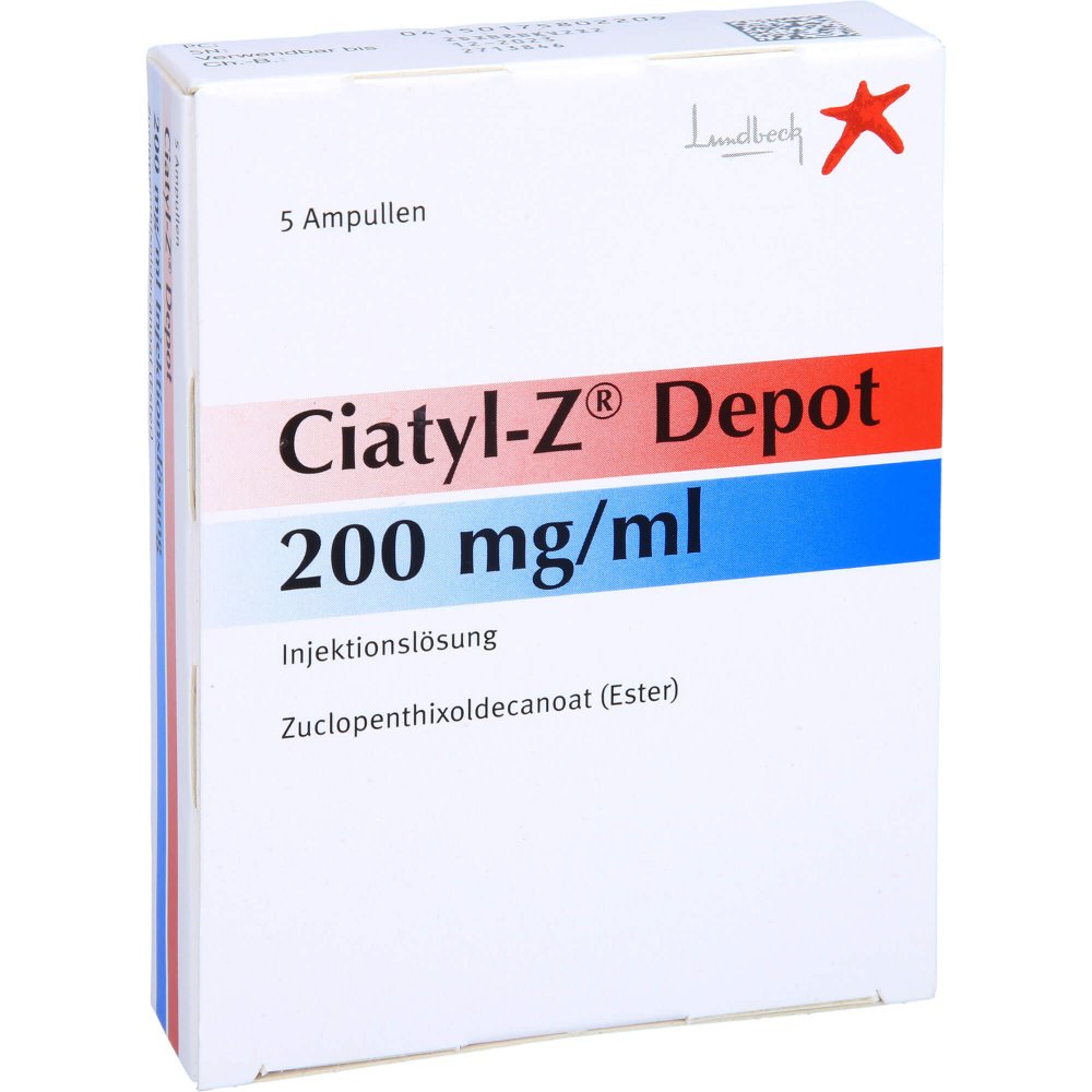 Das Produktfoto zeigt Ciatyl-Z Depot 200 Mg/Ml Injektionslösung (5X1 ml) PZN 17580220