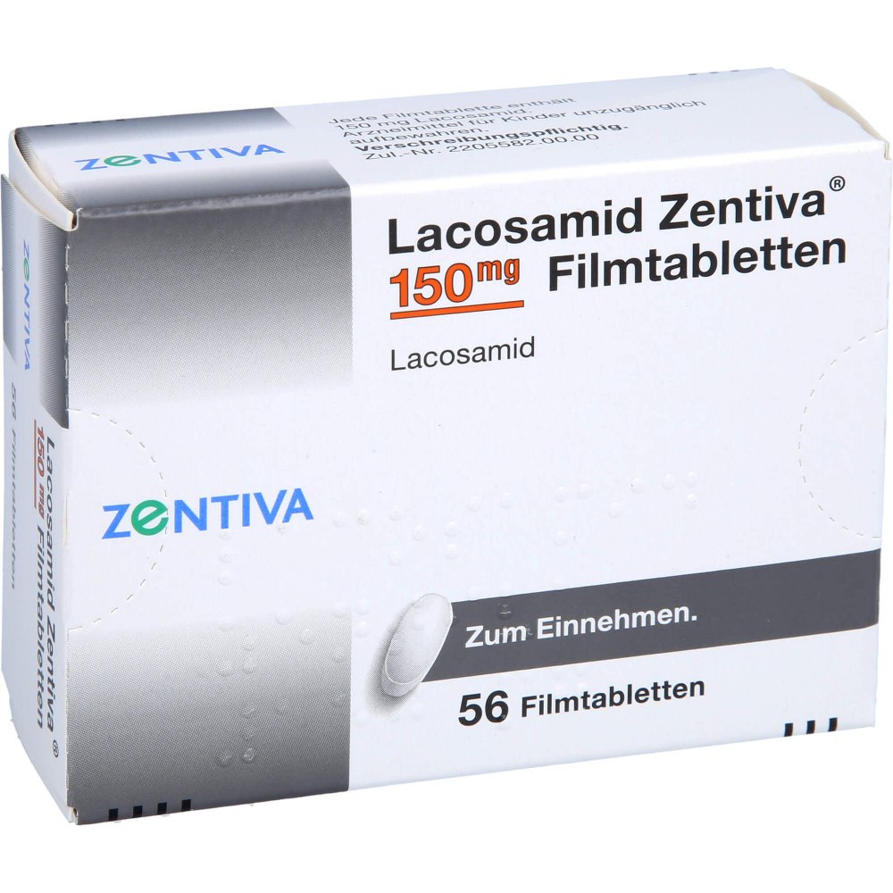 Das Produktfoto zeigt Lacosamid Zentiva 150 Mg Filmtabletten (56 stk) PZN 17593493