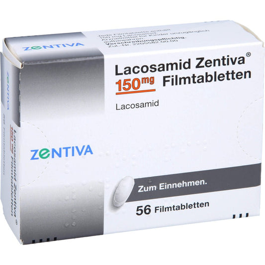 Das Produktfoto zeigt Lacosamid Zentiva 150 Mg Filmtabletten (56 stk) PZN 17593493