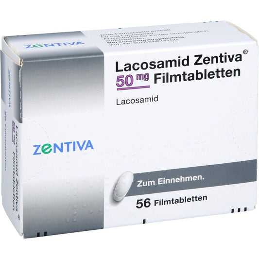 Das Produktfoto zeigt Lacosamid Zentiva 50 Mg Filmtabletten (56 stk) PZN 17593518