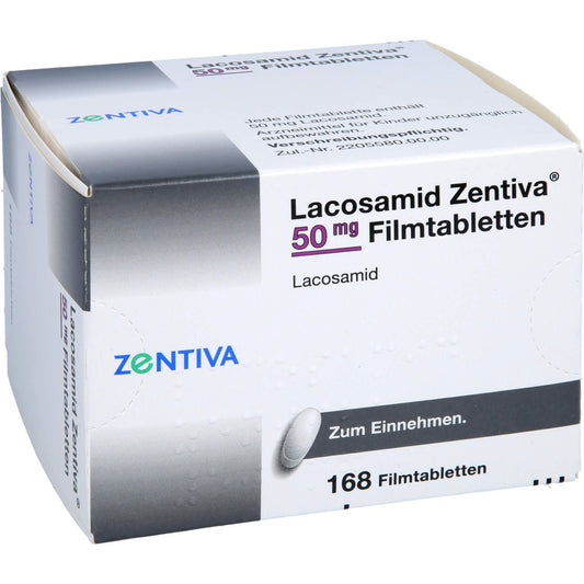Das Produktfoto zeigt Lacosamid Zentiva 50 Mg Filmtabletten (168 stk) PZN 17593530