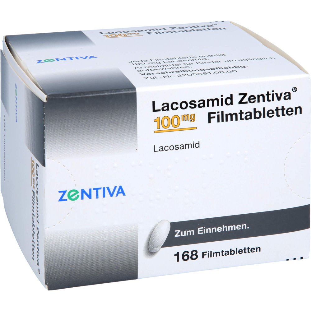 Das Produktfoto zeigt Lacosamid Zentiva 100 Mg Filmtabletten (168 stk) PZN 17593576