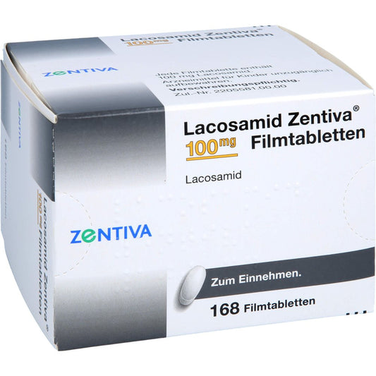 Das Produktfoto zeigt Lacosamid Zentiva 100 Mg Filmtabletten (168 stk) PZN 17593576
