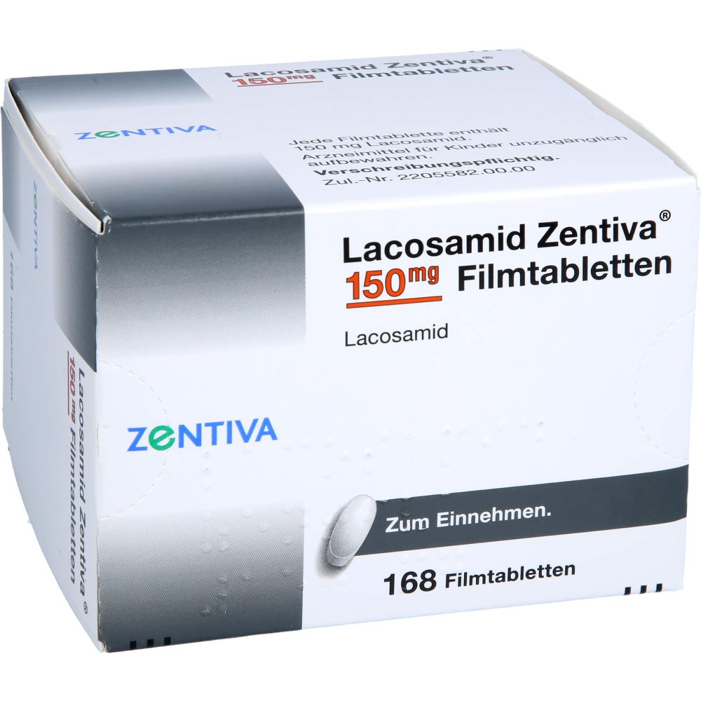Das Produktfoto zeigt Lacosamid Zentiva 150 Mg Filmtabletten (168 stk) PZN 17593582
