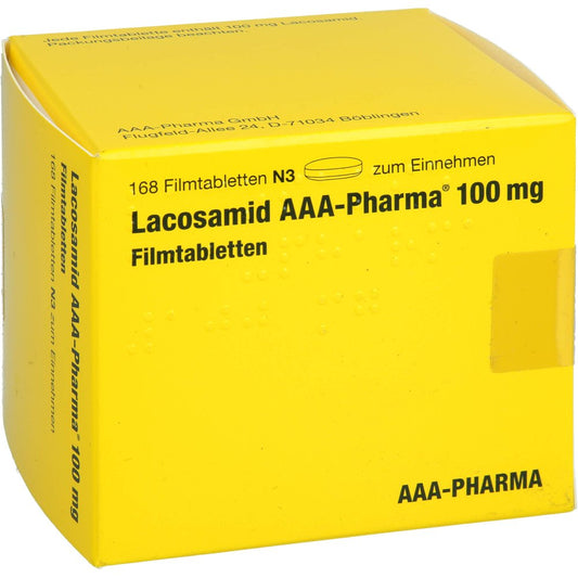 Das Produktfoto zeigt Lacosamid Aaa-Pharma 100 Mg Filmtabletten (168 stk) PZN 17593866