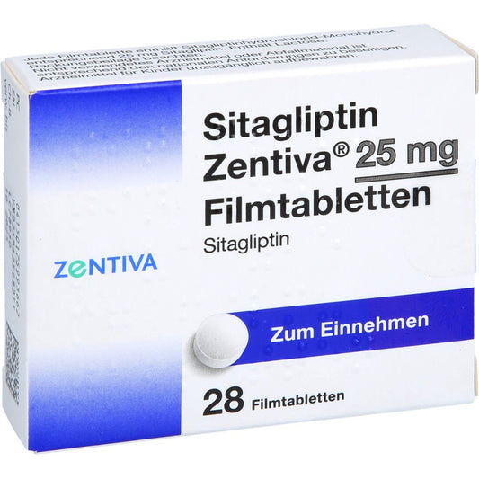 Das Produktfoto zeigt Sitagliptin Zentiva 25 Mg Filmtabletten (28 stk) PZN 17599366