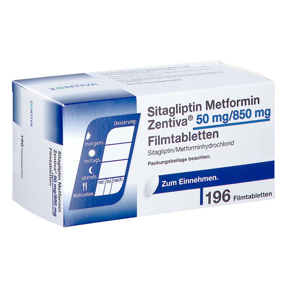 Das Produktfoto zeigt Sitagliptin Metformin Zentiva 50 Mg/850 Mg Fta (196 stk) PZN 17602200