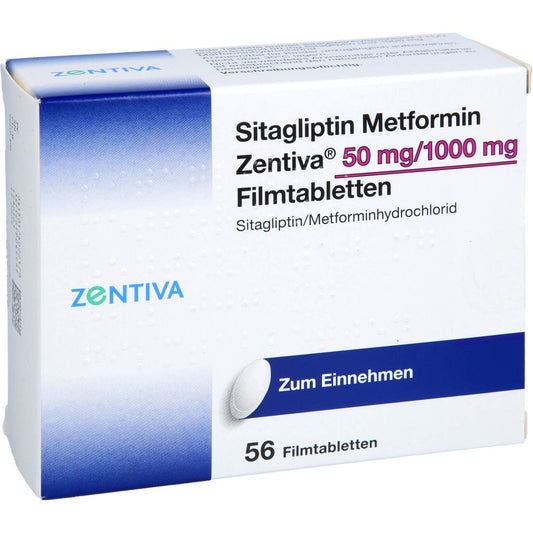 Das Produktfoto zeigt Sitagliptin Metformin Zentiva 50 Mg/1000 Mg Fta (56 stk) PZN 17602217
