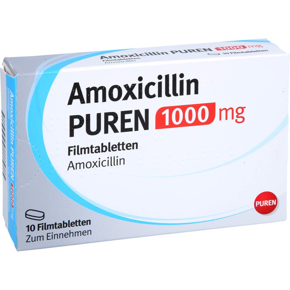 Das Produktfoto zeigt Amoxicillin Puren 1000 Mg Filmtabletten (10 stk) PZN 17604268