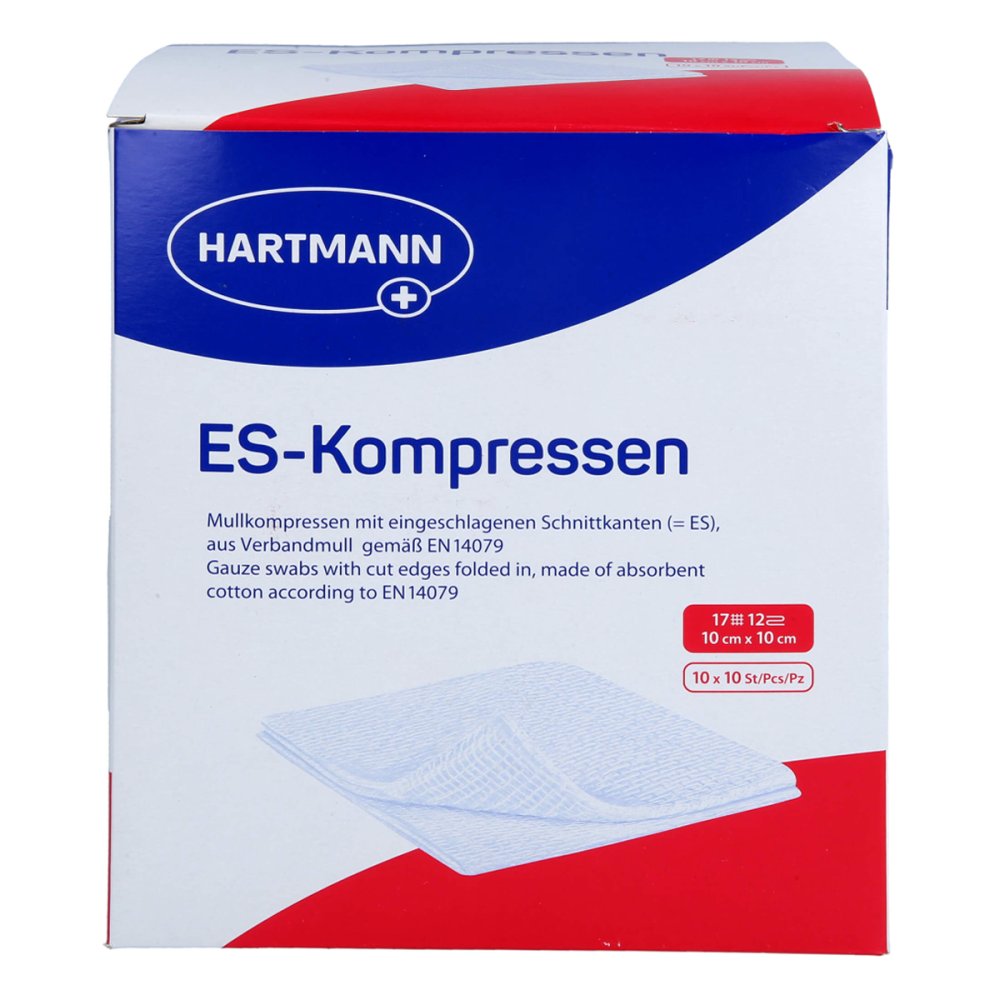 Das Produktfoto zeigt Es-Kompressen Steril 10x10 Cm 12fach (10X10 stk) PZN 17605658