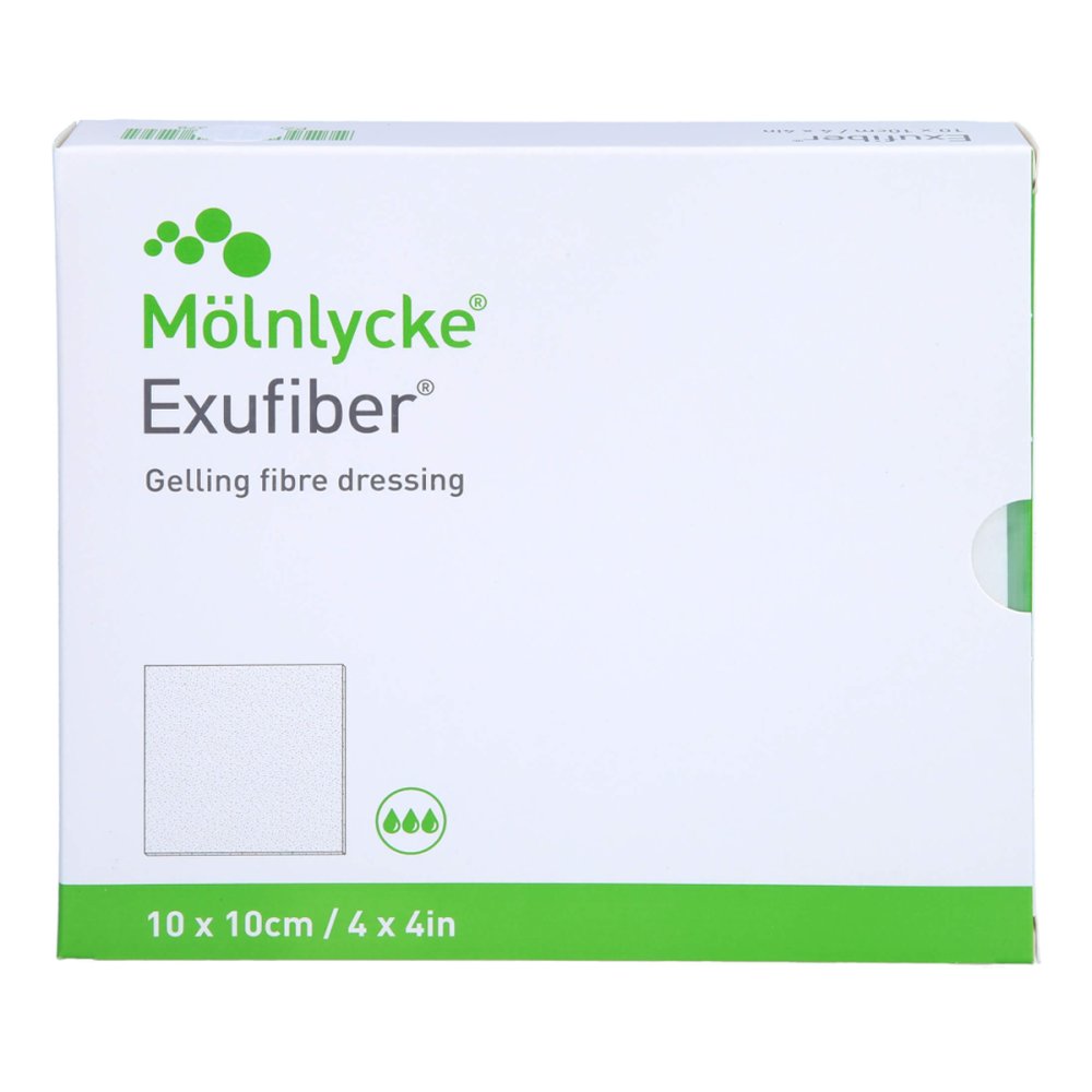 Das Produktfoto zeigt Exufiber 10x10 Cm Gel-Faserverband (10 stk) PZN 17605730