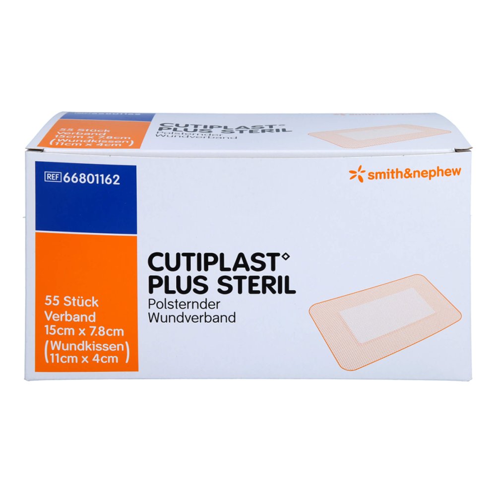 Das Produktfoto zeigt Cutiplast Plus Steril 7,8x15 Cm Verband (55 stk) PZN 17606296