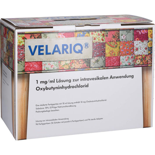 Das Produktfoto zeigt Velariq 1 Mg/Ml Lsg.Z.Intravesik.Anw.Fer M.Adapter (96 stk) PZN 17610168