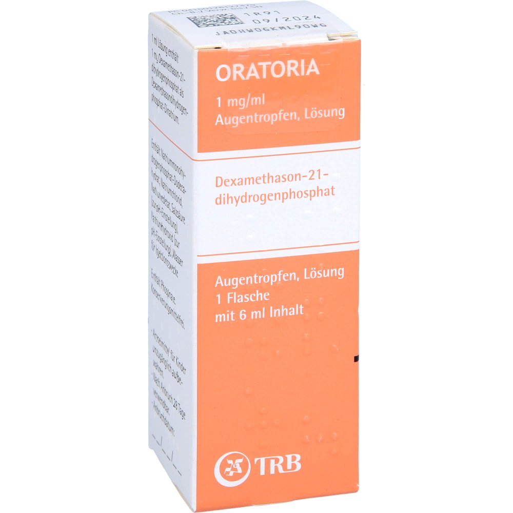 Das Produktfoto zeigt Oratoria 1 Mg/Ml Augentropfen Lösung Unkonserviert (1X6 ml) PZN 17612747