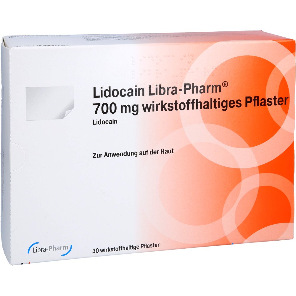 Das Produktfoto zeigt Lidocain Libra-Pharm 700 Mg Wirkstoffhalt.Pflaster (30 stk) PZN 17613497