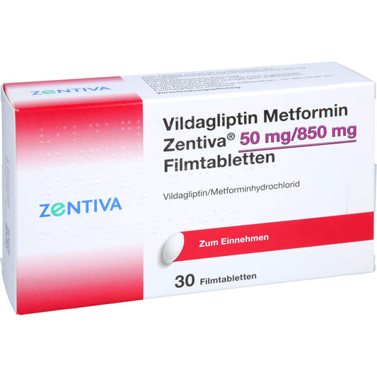 Das Produktfoto zeigt Vildagliptin Metformin Zentiva 50 Mg/850 Mg Fta (30 stk) PZN 17617348