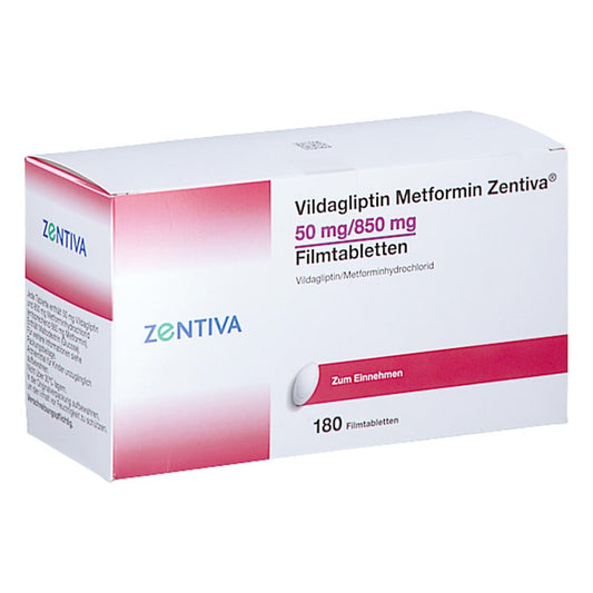 Das Produktfoto zeigt Vildagliptin Metformin Zentiva 50 Mg/850 Mg Fta (180 stk) PZN 17617495