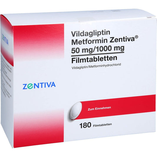 Das Produktfoto zeigt Vildagliptin Metformin Zentiva 50 Mg/1000 Mg Fta (180 stk) PZN 17617526
