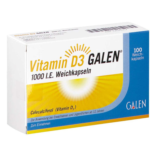 Das Produktfoto zeigt Vitamin D3 Galen 1000 I.E. Weichkapseln (100 stk) PZN 17622757