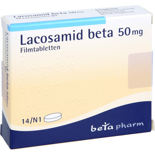 Das Produktfoto zeigt Lacosamid Beta 50 Mg Filmtabletten (14 stk) PZN 17622964