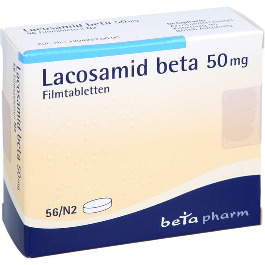 Das Produktfoto zeigt Lacosamid Beta 50 Mg Filmtabletten (56 stk) PZN 17622970