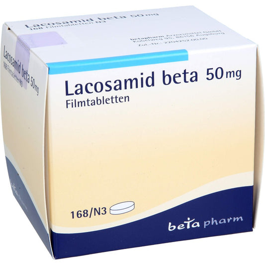 Das Produktfoto zeigt Lacosamid Beta 50 Mg Filmtabletten (168 stk) PZN 17622987