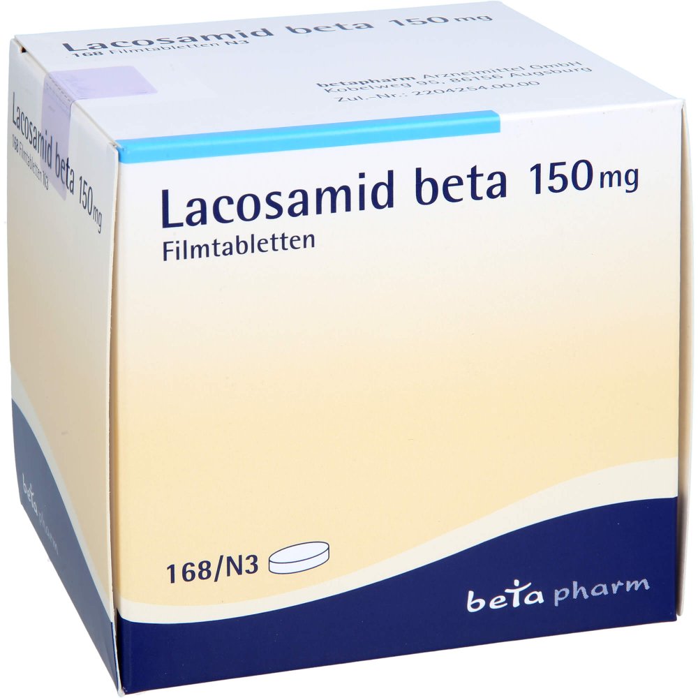 Das Produktfoto zeigt Lacosamid Beta 150 Mg Filmtabletten (168 stk) PZN 17623053
