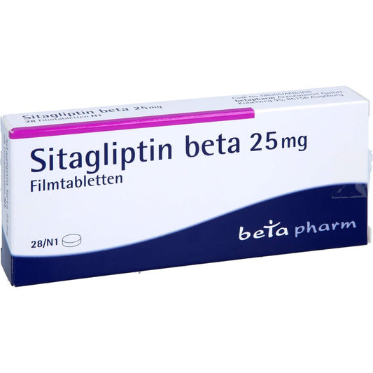 Das Produktfoto zeigt Sitagliptin Beta 25 Mg Filmtabletten (28 stk) PZN 17623142