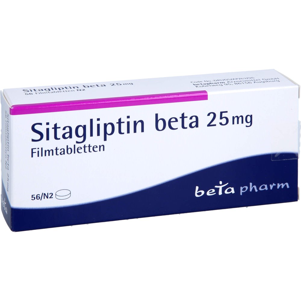 Das Produktfoto zeigt Sitagliptin Beta 25 Mg Filmtabletten (56 stk) PZN 17623159