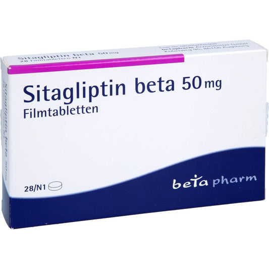 Das Produktfoto zeigt Sitagliptin Beta 50 Mg Filmtabletten (28 stk) PZN 17623171