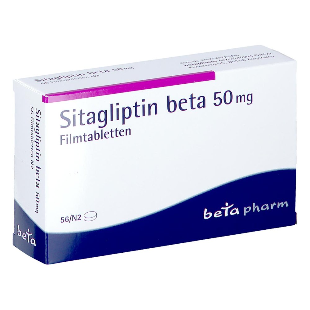 Das Produktfoto zeigt Sitagliptin Beta 50 Mg Filmtabletten (56 stk) PZN 17623188