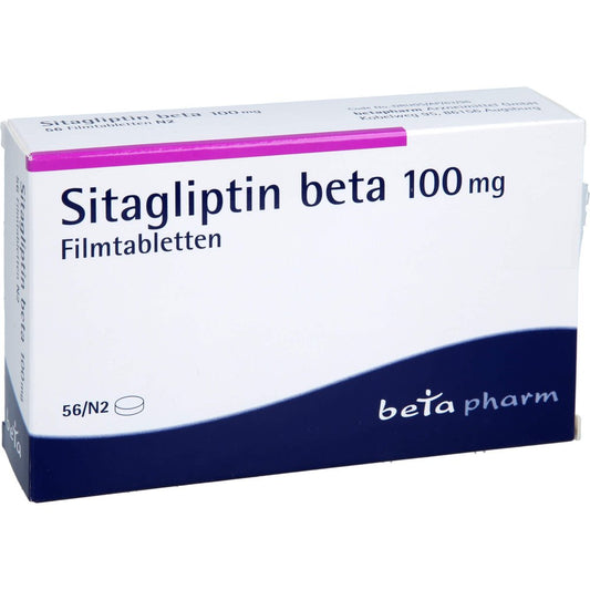 Das Produktfoto zeigt Sitagliptin Beta 100 Mg Filmtabletten (56 stk) PZN 17623219