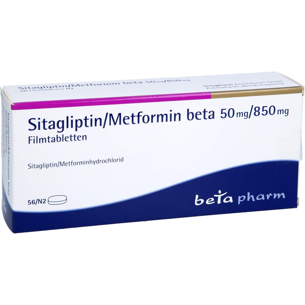 Das Produktfoto zeigt Sitagliptin/Metformin Beta 50 Mg/850 Mg Filmtabl. (56 stk) PZN 17623248